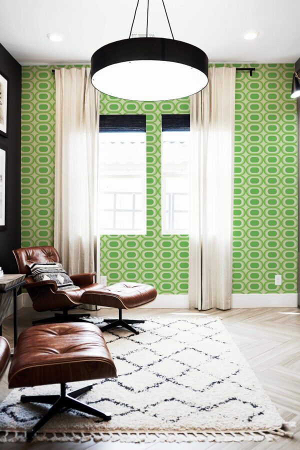 MId-century modern style living room decorated with Vintage Retro peel and stick wallpaper