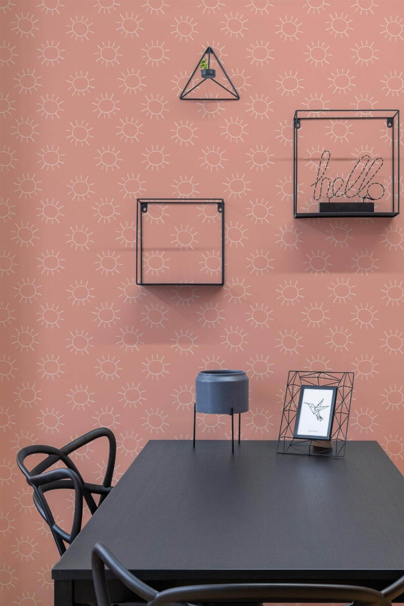 Industrial modern style dining room decorated with Vintage sun nursery peel and stick wallpaper