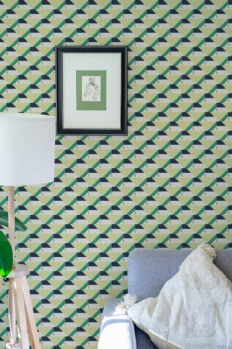 Eastern European style living room decorated with Vintage textile inspired peel and stick wallpaper