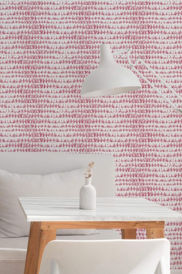 Minimal style dining room decorated with Viva magenta montezuma peel and stick wallpaper