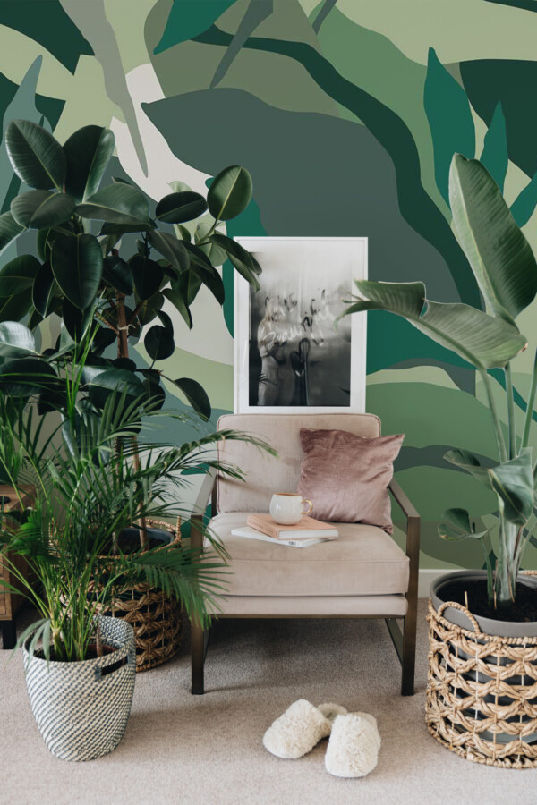 Fancy Walls removable wall mural in Abstract Green Leaf design