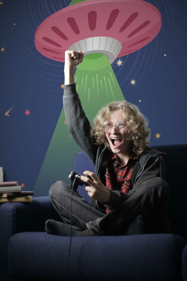 Retro UFO Adventure wall mural peel and stick by Fancy Walls