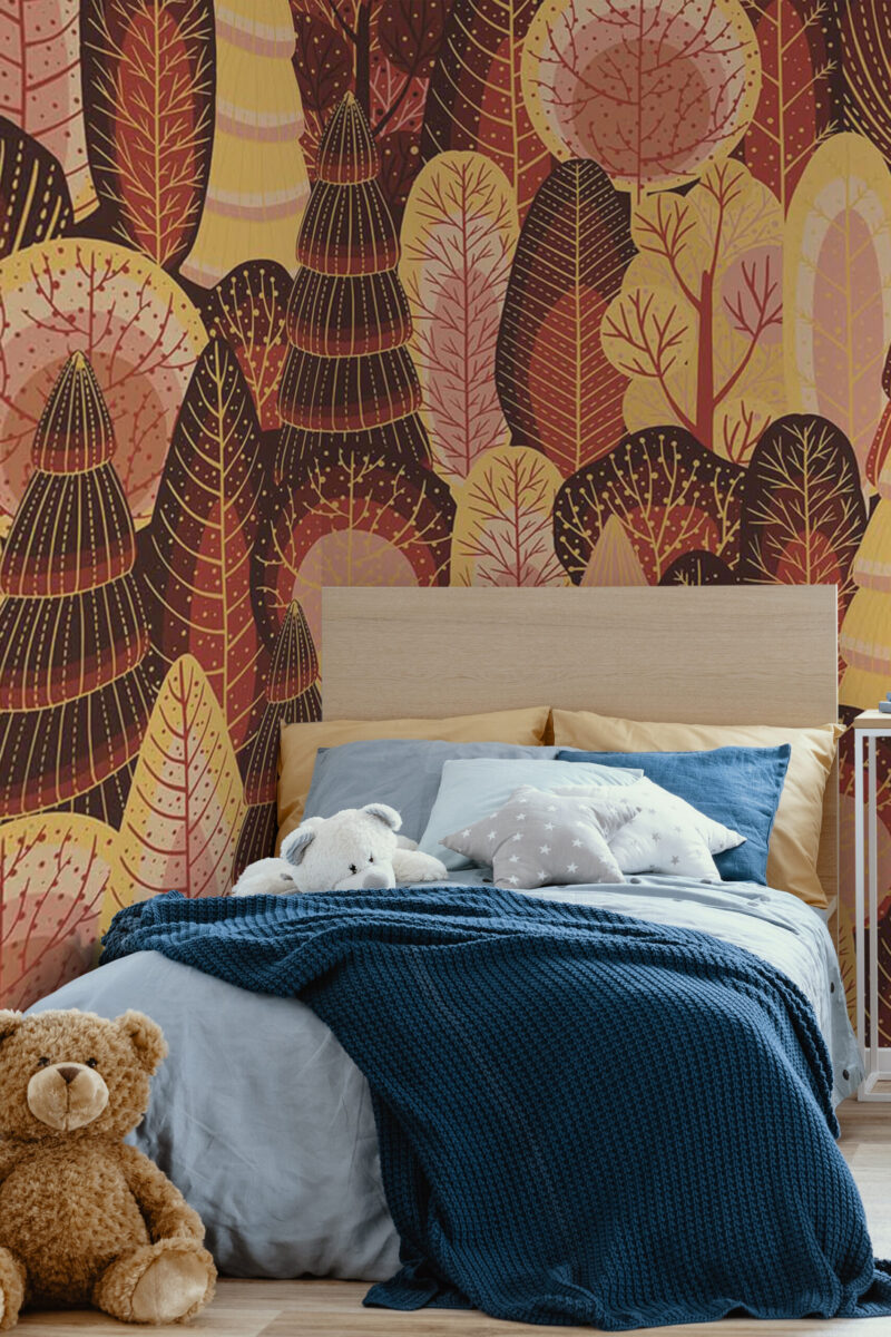 Autumn Forest peel and stick or non-pasted wall mural. Fancy Walls removable self-adhesive or traditional nature tree and forest eco-friendly and PVC-free bedroom mural wallpaper.
