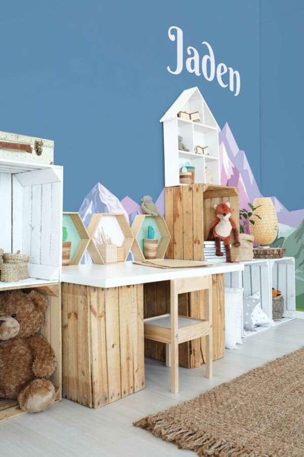 Fancy Walls' wall paper mural with blue neat mountains