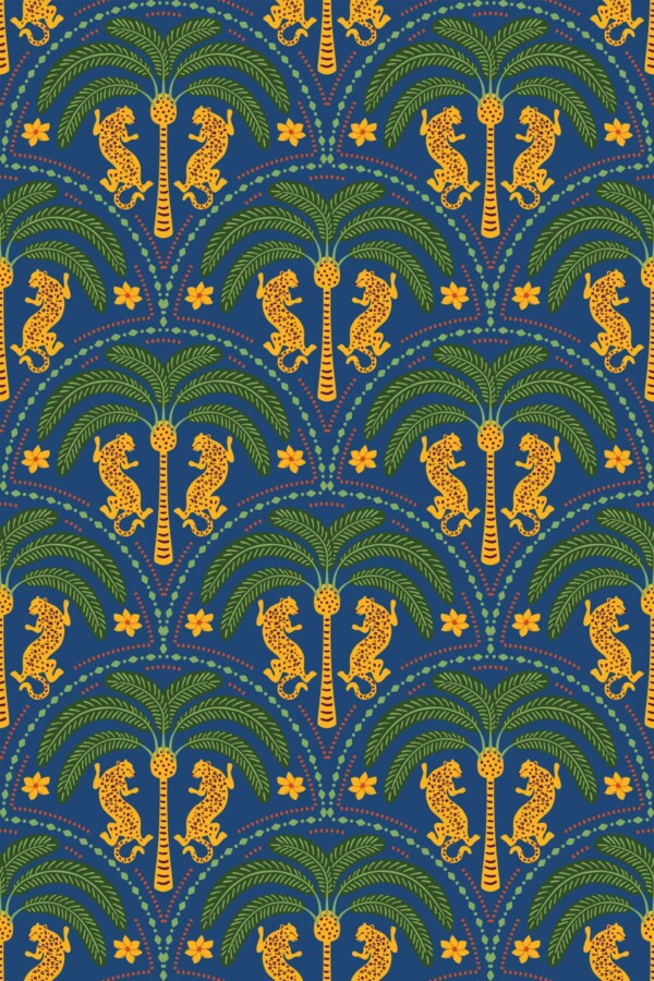 Blue animal art deco self-adhesive wallpaper by Fancy Walls