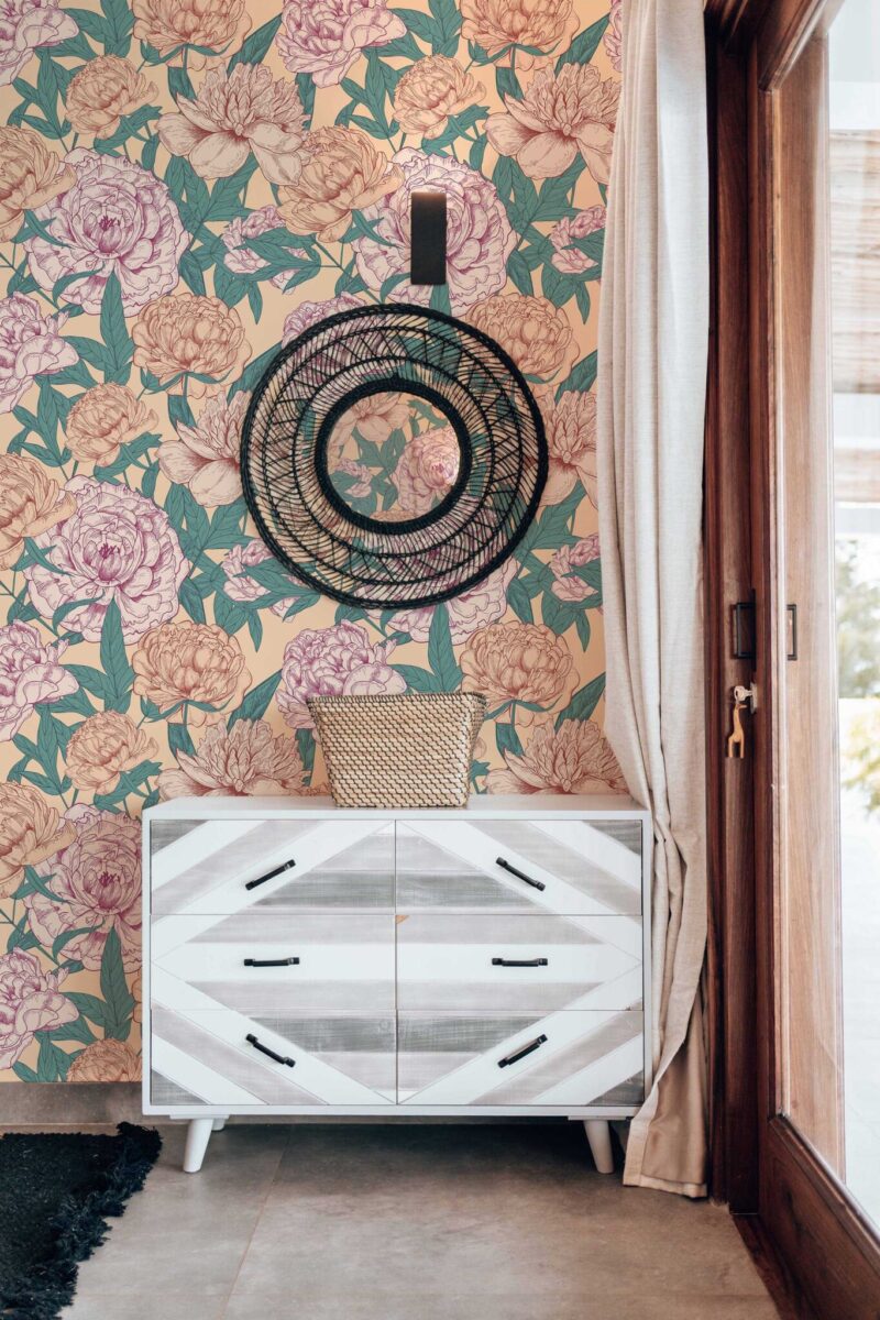 Botanical Dusty Rose Floral wallpaper for Living room walls by Fancy Walls