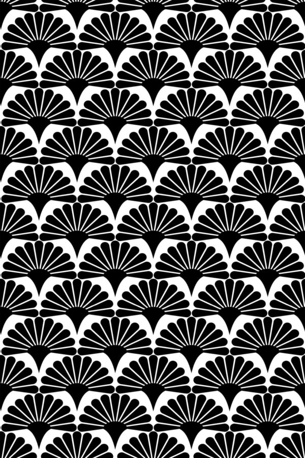 Unpasted Monochrome Art Deco wallpaper in black and white by Fancy Walls.