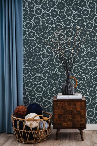 Coastal style living room decorated with Watercolor abstract flower peel and stick wallpaper