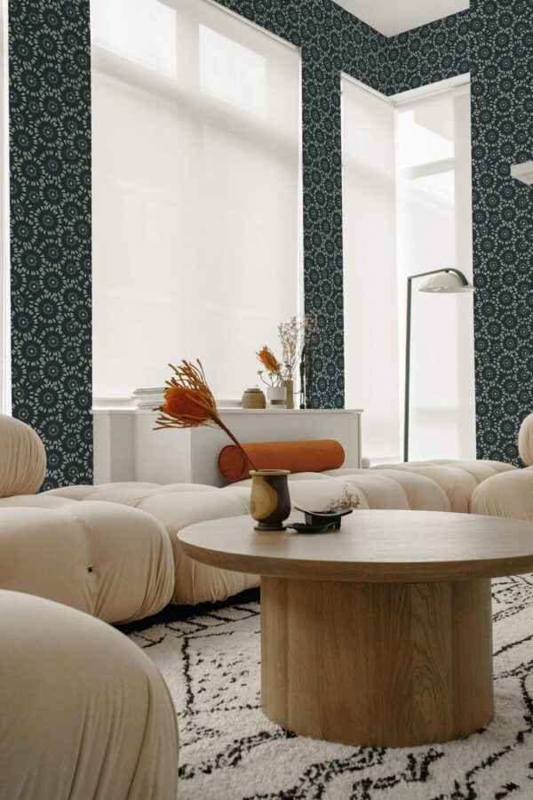 Contemporary style living room decorated with Watercolor abstract flower peel and stick wallpaper