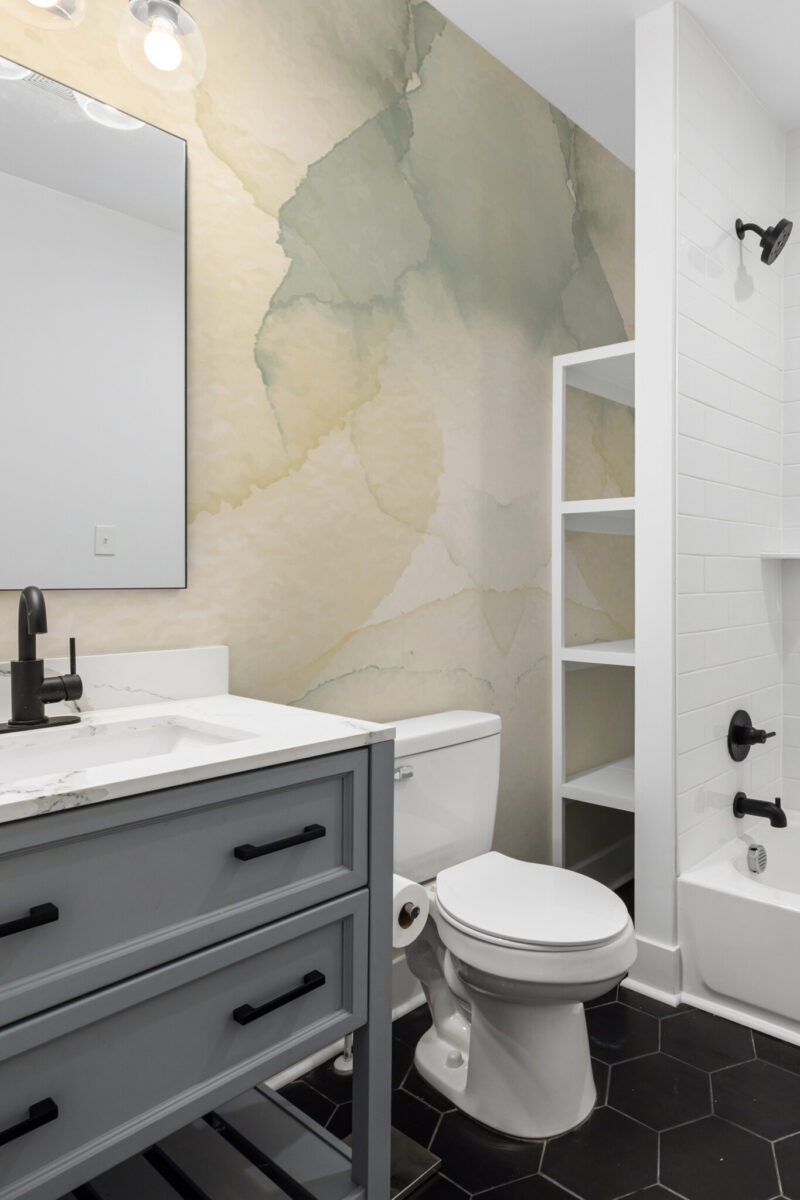 Watercolor Soothing Tones Wall Mural with soft yellow, brown, and greenish watercolor washes in a gradient effect, perfect for bathrooms, spa-like interiors, or relaxing accent walls.