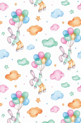 Pattern repeat of Watercolor bunny removable wallpaper design