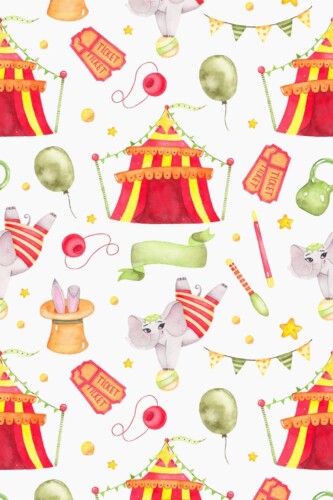 Pattern repeat of Watercolor circus removable wallpaper design