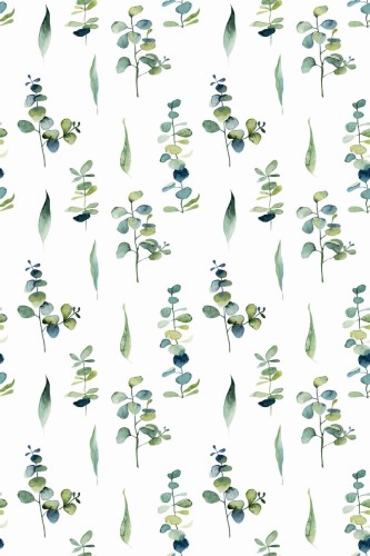 Pattern repeat of Watercolor eucalyptus leaf removable wallpaper design