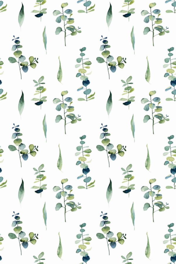 Pattern repeat of Watercolor eucalyptus leaf removable wallpaper design