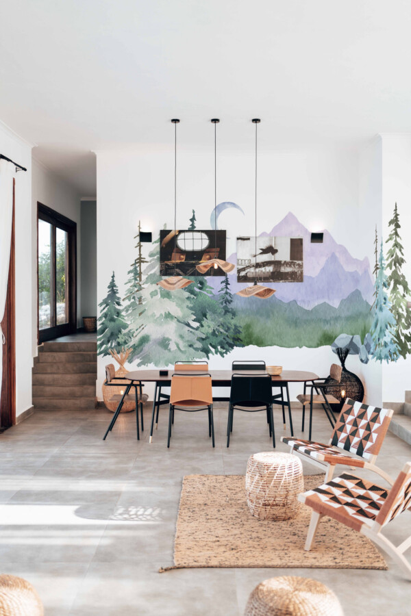 Fancy Walls peel and stick wall murals featuring green mountain forest