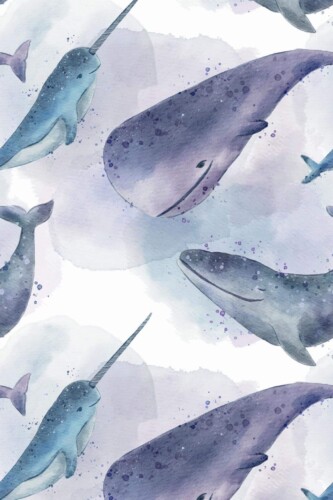 Pattern repeat of Watercolor ocean removable wallpaper design