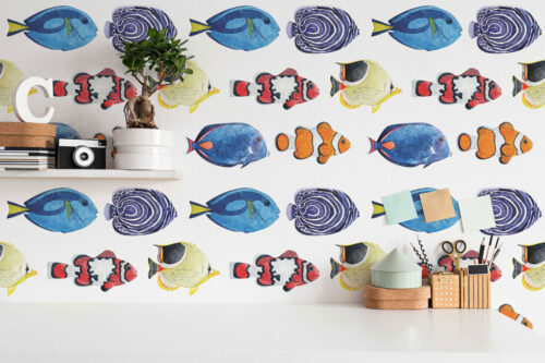 watercolor fishes for accent wall