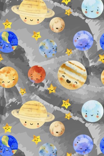 Pattern repeat of Watercolor solar system removable wallpaper design