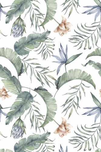 Pattern repeat of Watercolor tropical removable wallpaper design