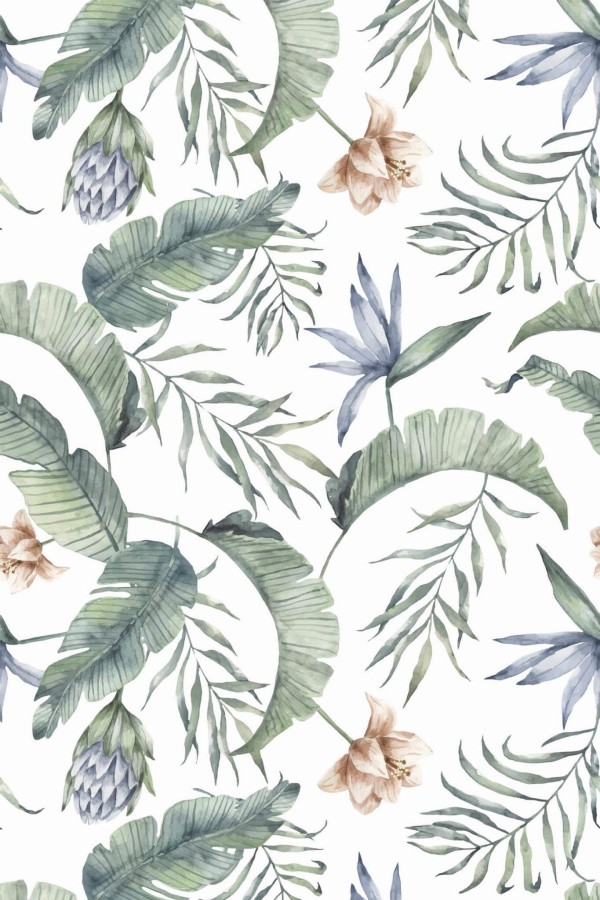 Pattern repeat of Watercolor tropical removable wallpaper design