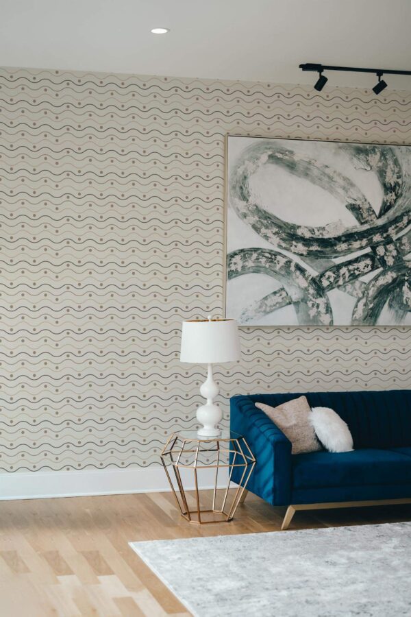 Modern style living room decorated with Wavy peel and stick wallpaper