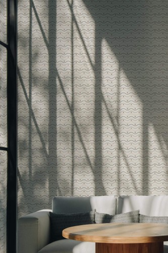 Scandinavian style living room decorated with Wavy peel and stick wallpaper