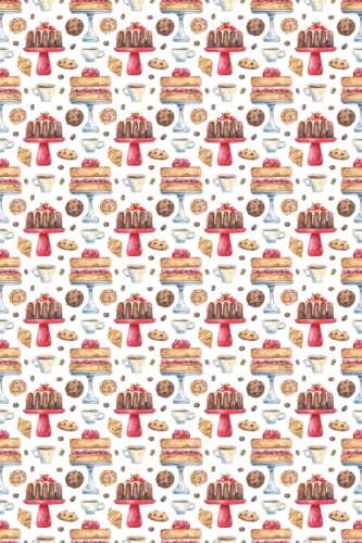 Unpasted wallpaper showcasing colorful watercolor cakes by Fancy Walls