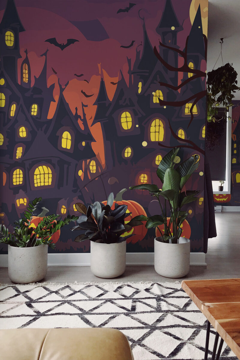 Haunted House peel and stick or non-pasted wall mural. Fancy Walls removable self-adhesive or traditional novelty eco-friendly and PVC-free kids room wall mural.