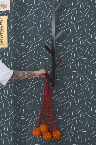 Scandinavian style kitchen decorated with Whimsical lines peel and stick wallpaper