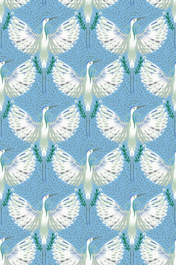 Light Blue Crane Bird unpasted wallpaper by Fancy Walls