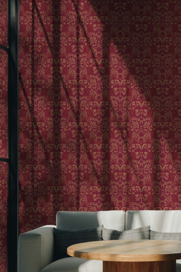 Traditional wallpaper design with Elegant Burgundy Damask by Fancy Walls