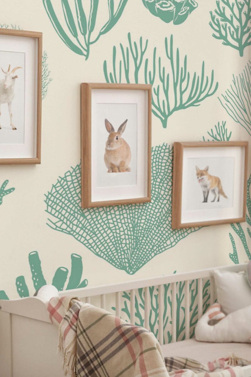 Beige Seashell Harmony peel and stick or non-pasted wall mural. Fancy Walls removable self-adhesive or traditional aesthetic seashell eco-friendly and PVC-free nursery mural wallpaper.