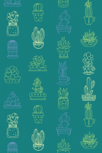 Pattern repeat of Whispers of the Teal Cactus removable wallpaper design