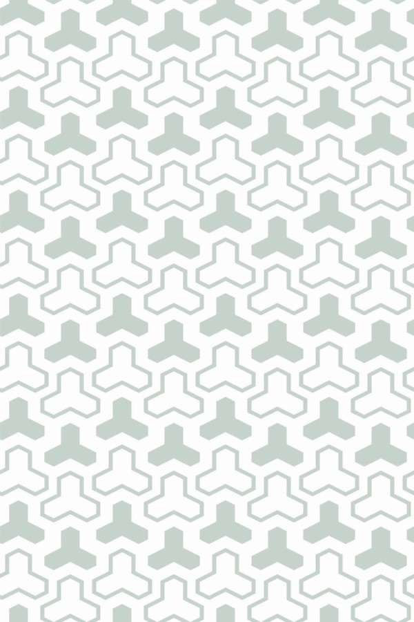 Pattern repeat of White and green geometric shapes removable wallpaper design