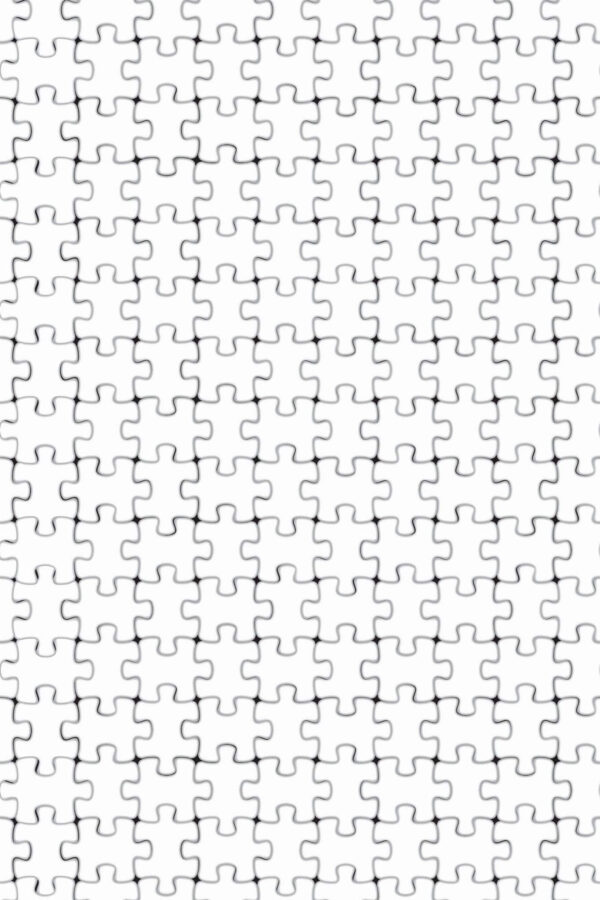 Pattern repeat of White puzzle geometric removable wallpaper design