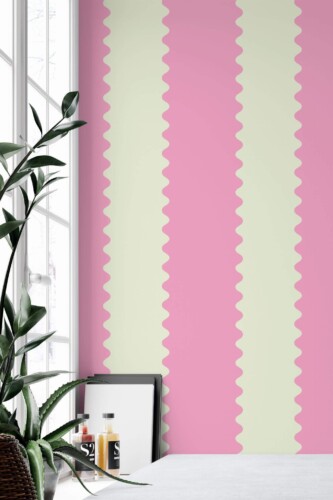 Minimal style home office decorated with Wiggles peel and stick wallpaper