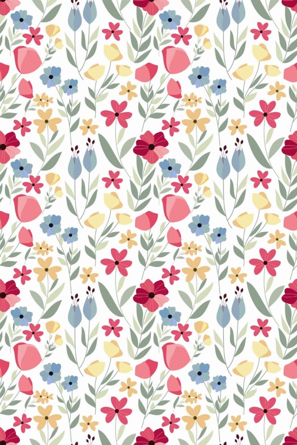 Pattern repeat of Wildflowers removable wallpaper design