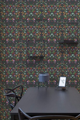 Industrial modern style dining room decorated with Wildwood peel and stick wallpaper