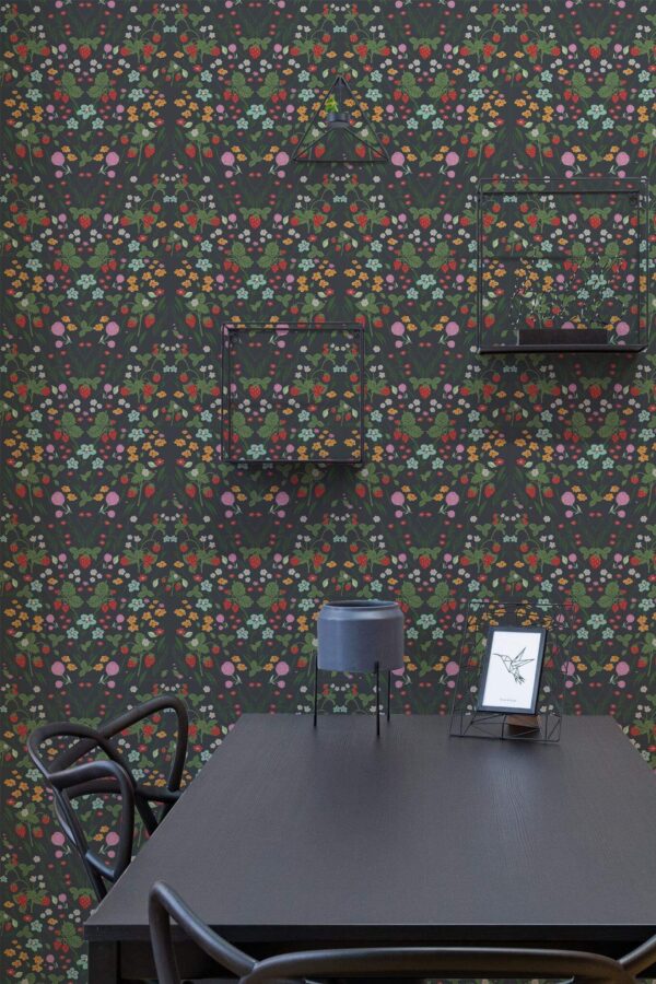 Industrial modern style dining room decorated with Wildwood peel and stick wallpaper