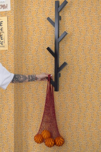 Scandinavian style kitchen decorated with Willow branches peel and stick wallpaper