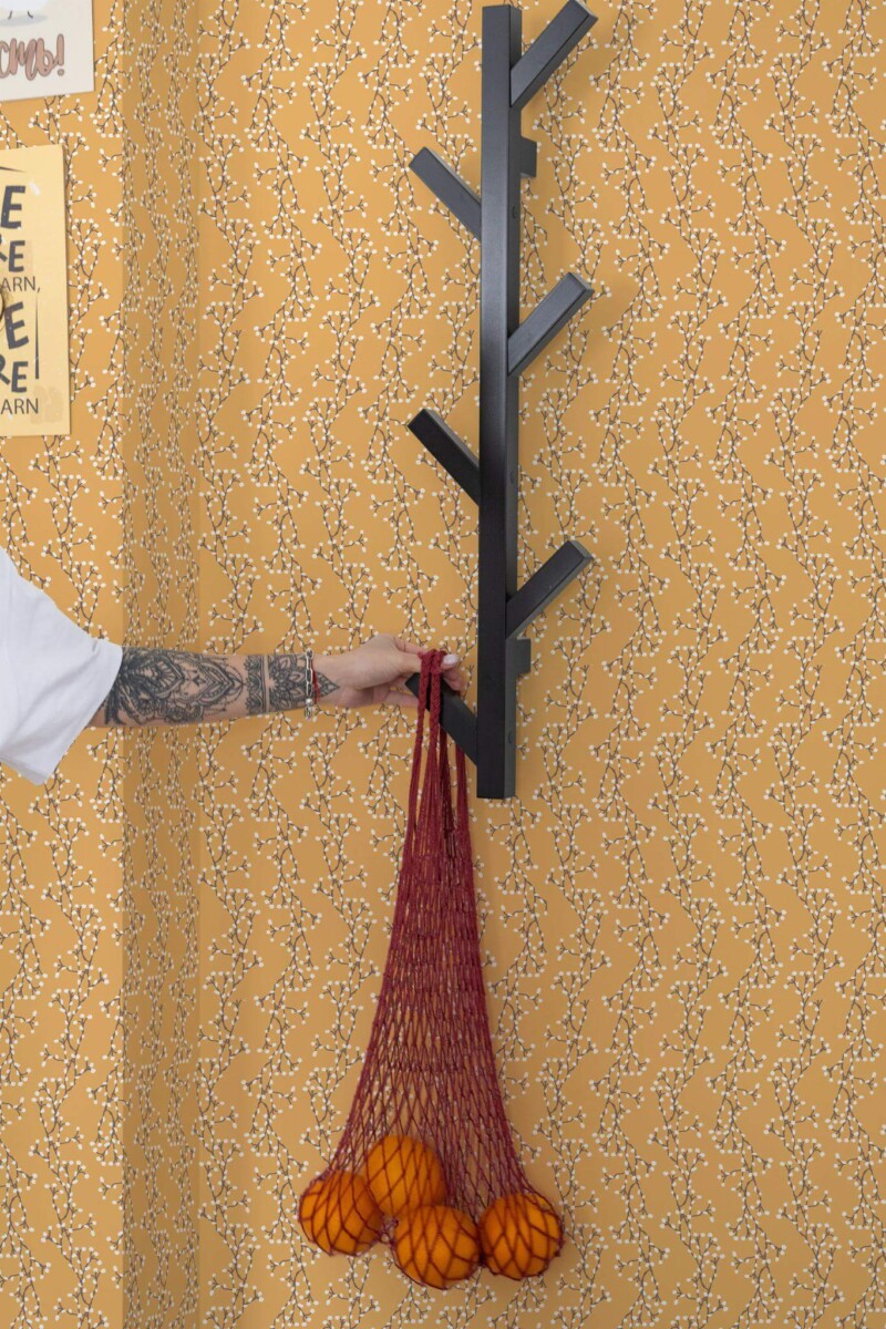 Scandinavian style kitchen decorated with Willow branches peel and stick wallpaper