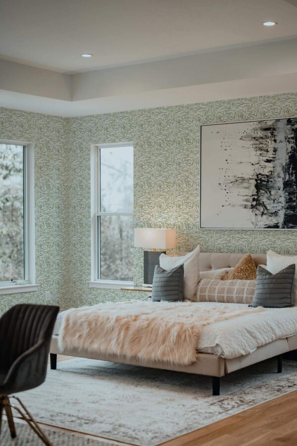 Luxury modern style bedroom decorated with Willow peel and stick wallpaper