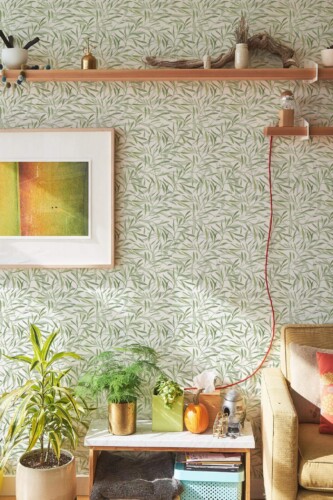 Southwestern style living room decorated with Willow peel and stick wallpaper