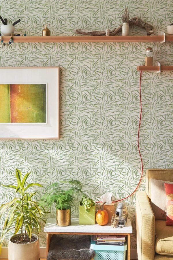 Southwestern style living room decorated with Willow peel and stick wallpaper