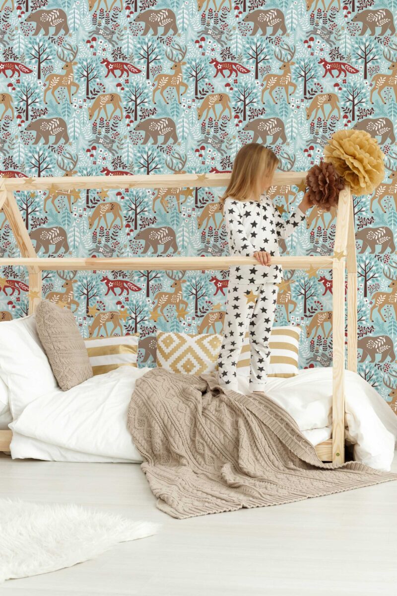 Blue Winter Woodland Peel and Stick Wallpaper or Non-Pasted