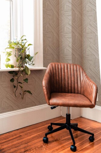Mid-century modern style living room decorated with Wood tile peel and stick wallpaper