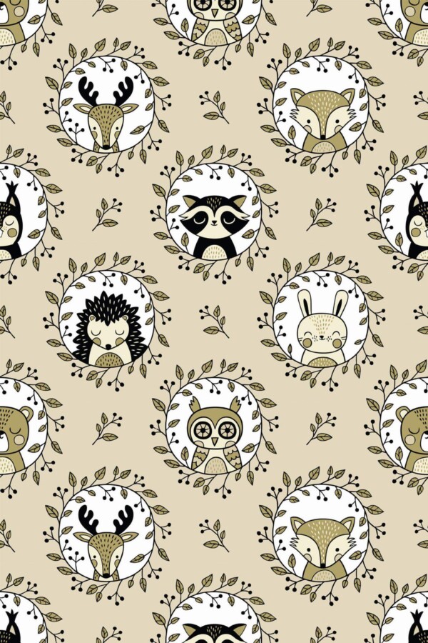 Pattern repeat of Woodland nursery removable wallpaper design