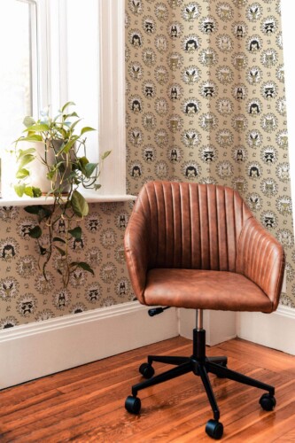Mid-century modern style living room decorated with Woodland nursery peel and stick wallpaper