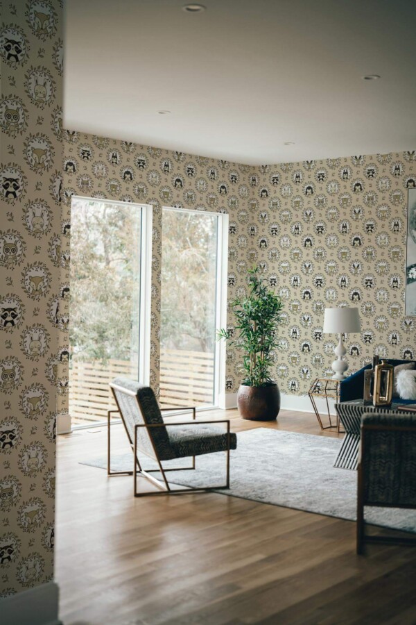 Modern style living room decorated with Woodland nursery peel and stick wallpaper