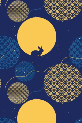 Pattern repeat of Yellow and blue chinoiserie abstract removable wallpaper design